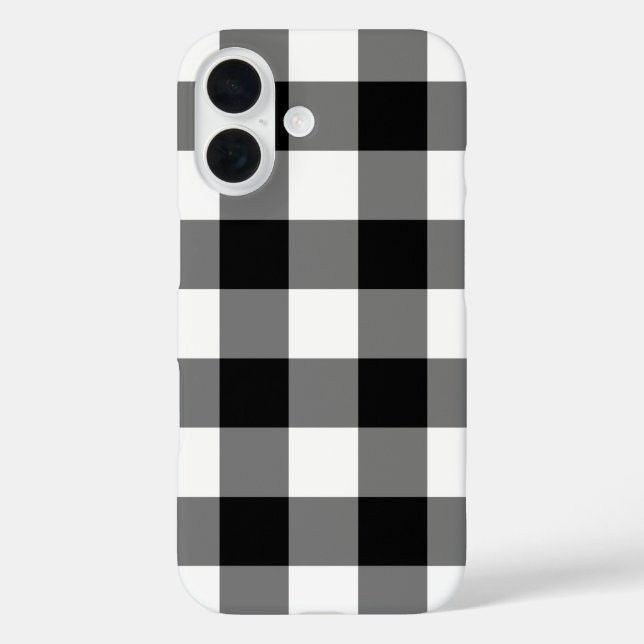 Schwarz-Weiß-Gingham Buffalo Kariertes Muster iPhone 16 Hülle (Rückseite)