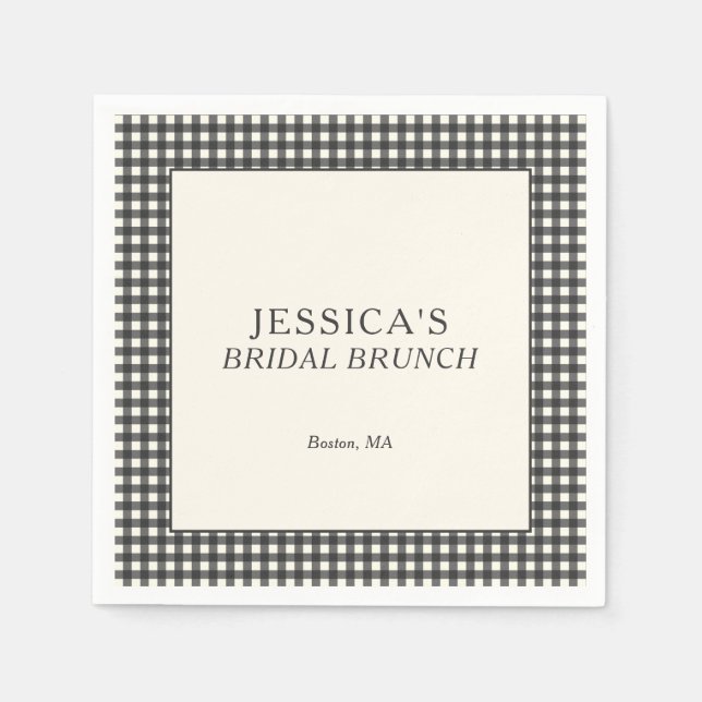 Schwarz-Weiß-Gingham-Hochzeitsbrunch-Schauer-Perso Serviette (Vorderseite)