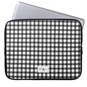 Schwarz-weiß Gingham Kariert Checked Pattern Monog Laptopschutzhülle