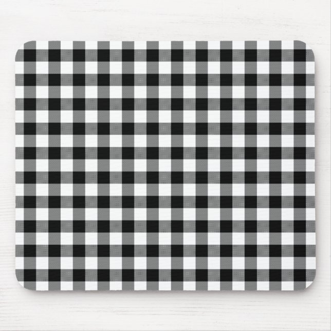 Schwarz-Weiß-Gingham-Karo-Muster Mousepad (Vorne)