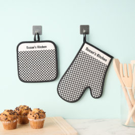 Schwarz-weiß Gingham Karos Design Ofenhandschuh & Topflappen-Set