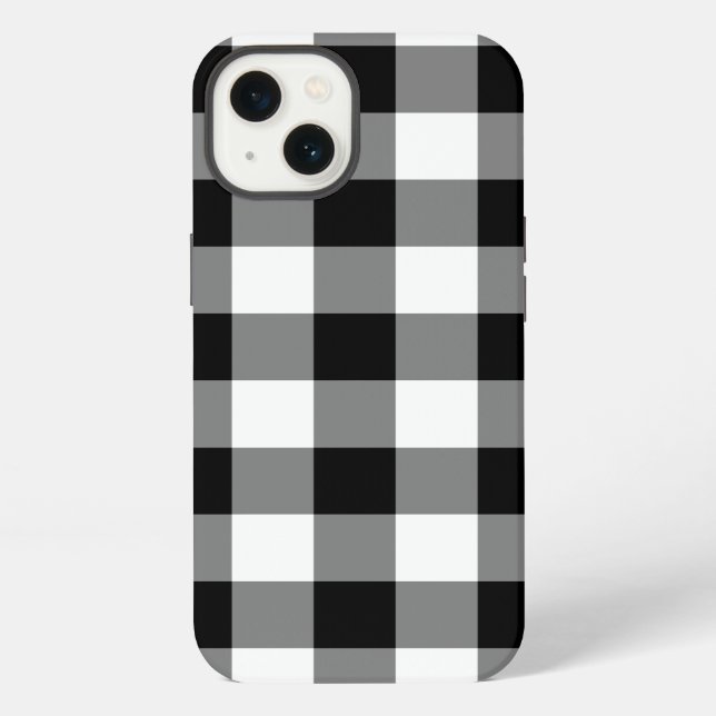 Schwarz-Weiß Gingham-Muster iPhone Hülle (Rückseite)