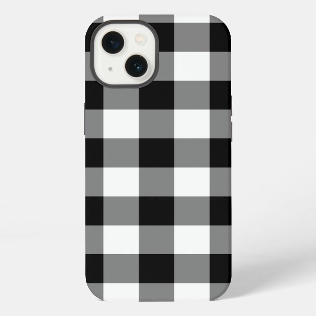 Schwarz-Weiß Gingham-Muster iPhone Hülle (Rückseite)