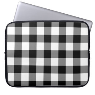 Schwarz-Weiß-Gingham-Muster Laptopschutzhülle