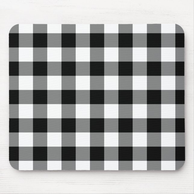 Schwarz-Weiß Gingham-Muster Mousepad (Vorne)
