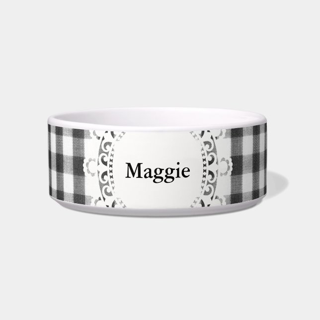 Schwarz-weiß Gingham-Muster Napf (Vorderseite)
