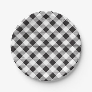 Schwarz-Weiß-Gingham-Muster, Picknick, BBQ Pappteller