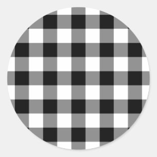 Schwarz-Weiß Gingham-Muster Runder Aufkleber