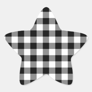 Schwarz-Weiß Gingham-Muster Stern-Aufkleber