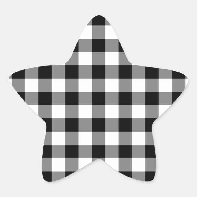 Schwarz-Weiß Gingham-Muster Stern-Aufkleber (Vorderseite)