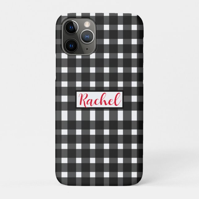 Schwarz-weiß Gingham Personalisiert Case-Mate iPhone Hülle (Rückseite)