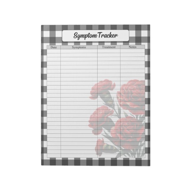 Schwarz-Weiß-Gingham-Symptom-Tracker Notizblock (Rotiert)