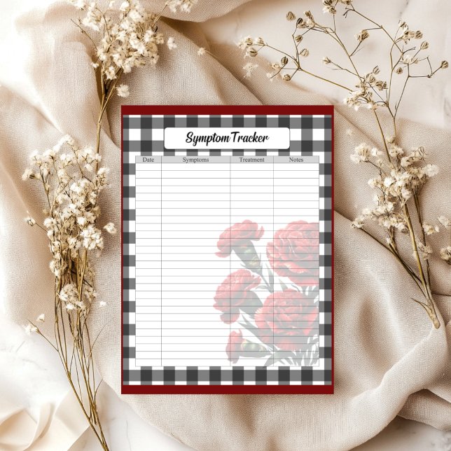Schwarz-Weiß-Gingham-Symptom-Tracker Notizblock (Von Creator hochgeladen)