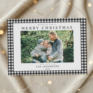 Schwarz-Weiß-Gingham-Weihnachtsfoto Feiertagskarte