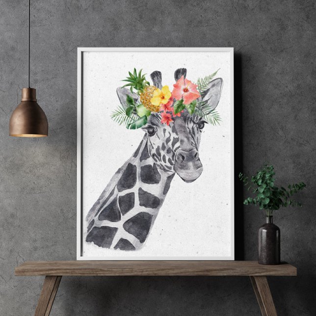 Schwarz-Weiß-Giraffe in Blume Kronentier Poster (Von Creator hochgeladen)