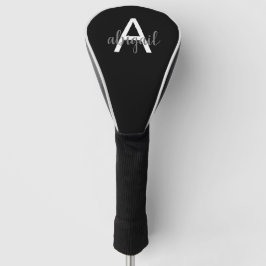 Schwarz-weiß Girl Golf Club Modern Monogramm Name Headcover