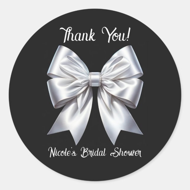 Schwarz-weiß Glam Bow Ribbon Wedding Brautparty Runder Aufkleber (Vorderseite)