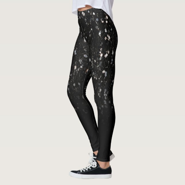 Schwarz-weiß glänzende Glitzer Glitzern ombre Leggings (Links)