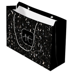 Schwarz-Weiß glänzende Glitzer Glitzern Sweet 16 Große Geschenktüte