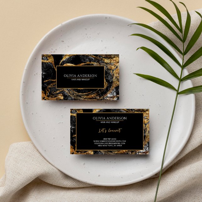 Schwarz-Weiß-Glitzer-Marmor Agate Modern Visitenkarte (Von Creator hochgeladen)