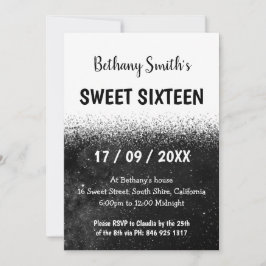 Schwarz-Weiß-Glitzer Ombre Sweet 16 Einladung