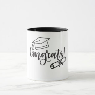 Schwarz-Weiß-Glückwünsche mit Hut und Diplom Tasse