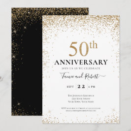 Schwarz-weiß Gold 50. Hochzeitstag Einladung