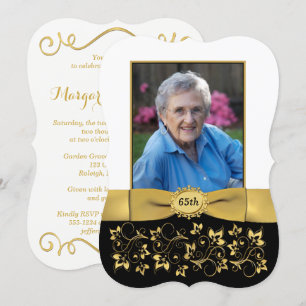 Schwarz, Weiß, Gold 65. Foto Geburtstag Einladung 
