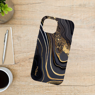 Schwarz Weiß Gold Achat Monogramm Linear Case-Mate iPhone Hülle