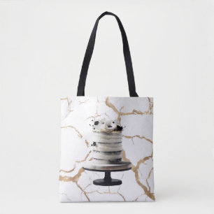 Schwarz-Weiß-Gold-Blumen-Torten-Bridal-Shower Tasche
