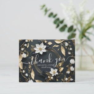 Schwarz-weiß & Gold Blumenzeremonie Vielen Dank Postkarte