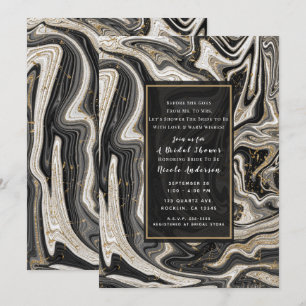 Schwarz Weiß & Gold Chic Swirl Moderne Bridal Show Einladung