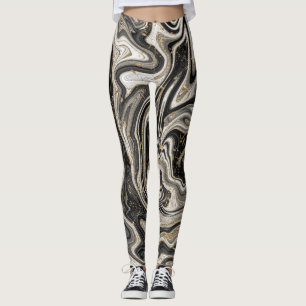 Schwarz-weiß & Gold Chic Swirl Moderner Abstrakt Leggings
