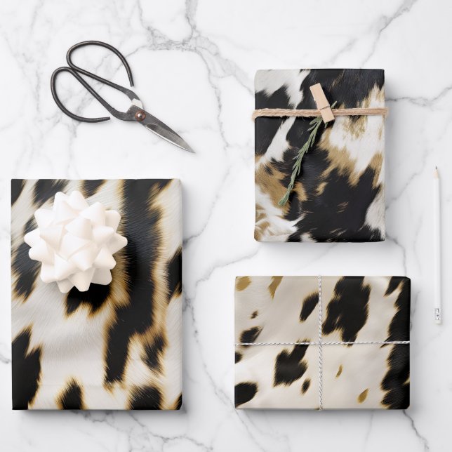 Schwarz-weiß Gold Cowgirl Cowhide Geschenkpapier Set (Vorderseite)