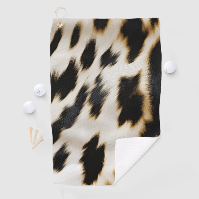 Schwarz-weiß Gold Cowgirl Cowhide Golfhandtuch (Insitu)