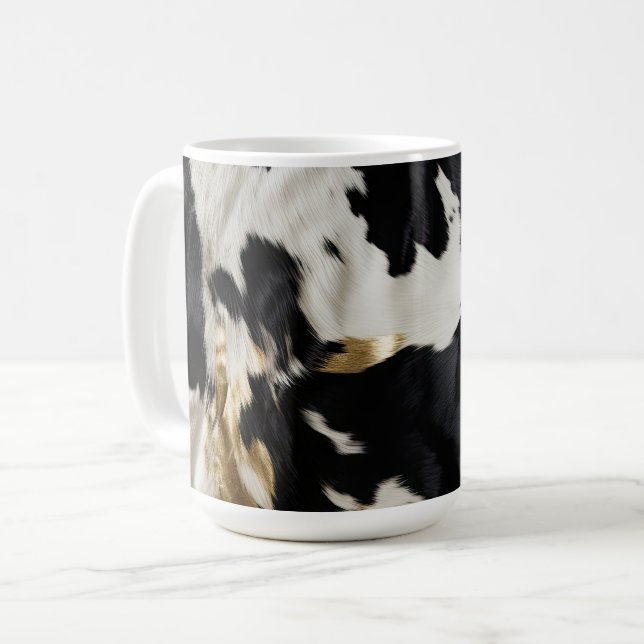 Schwarz-weiß Gold Cowgirl Cowhide Kaffeetasse (Vorderseite Links)