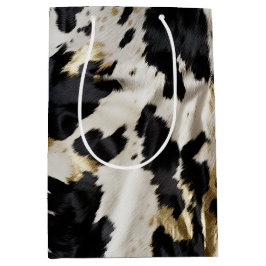 Schwarz-weiß Gold Cowgirl Cowhide Mittlere Geschenktüte