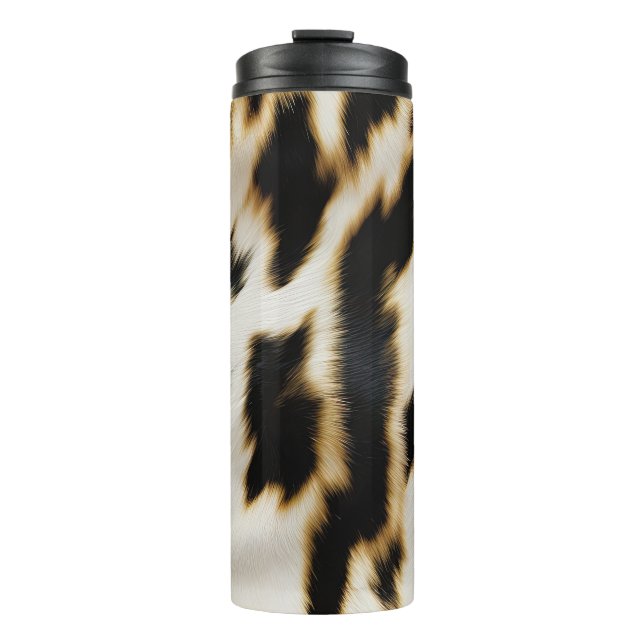 Schwarz-weiß Gold Cowgirl Cowhide Thermosbecher (Vorderseite)