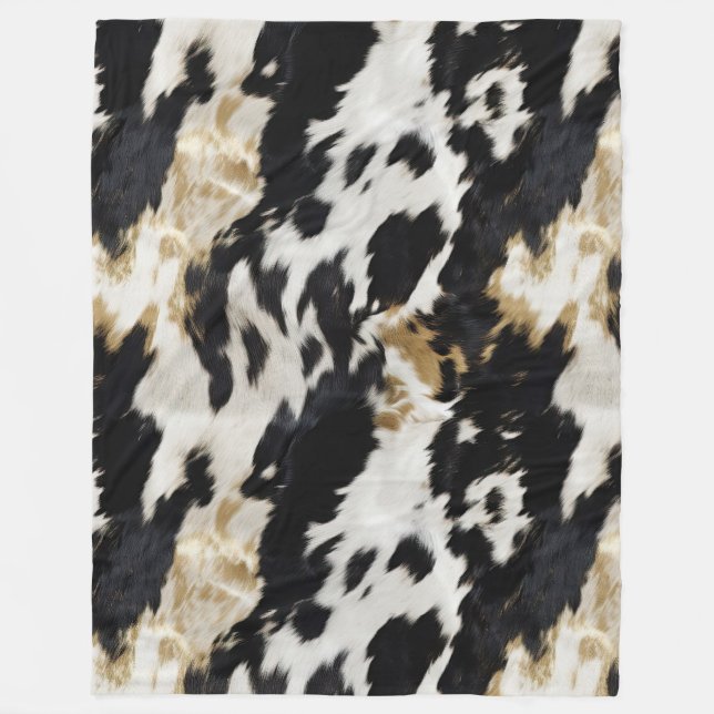 Schwarz-weiß Gold Cowhide Fleecedecke (Vorderseite)
