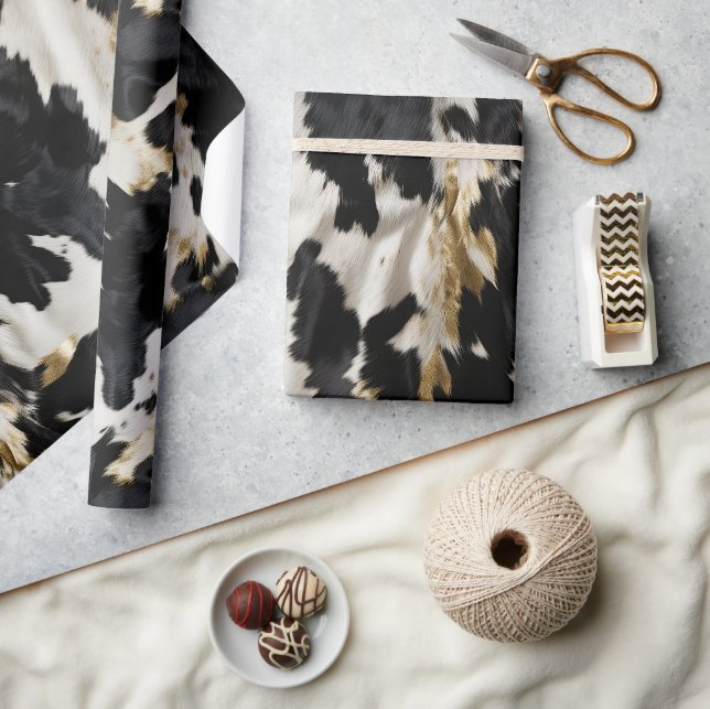 Schwarz-weiß Gold Cowhide Geschenkpapier (Kunsthandwerk)