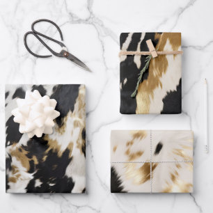Schwarz-weiß Gold Cowhide Geschenkpapier Set