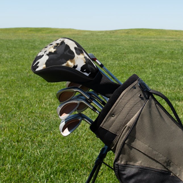 Schwarz-weiß Gold Cowhide Golf Headcover (In SItu)