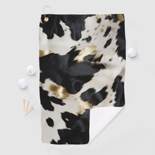 Schwarz-weiß Gold Cowhide Golfhandtuch (Insitu)