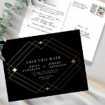 Schwarz-weiß Gold Deko Lines Save the Date Hochzei Postkarte<br><div class="desc">・ NICHT REAL FOIL ・ ***Dieses Design ist Teil einer Zusammenstellung*** ______________________ Diese Designvorlage ist vollständig editierbar / vom Kunden anpassbar - klicken Sie auf weitere Schaltfläche, wenn Sie das Design verschieben, hinzufügen, löschen oder erheblich ändern möchten - ______________________ *Wenn Sie Fragen zum Design haben oder weitere Designs oder Optionen...</div>