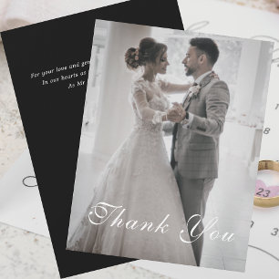 Schwarz-weiß Gold Floral Foto Hochzeit Vielen Dank Einladung