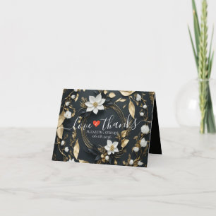 Schwarz-weiß Gold Floral Wreath Wedding Vielen Dan Dankeskarte