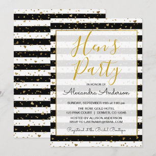 Schwarz-Weiß-Gold-Foil Hens Party Einladung