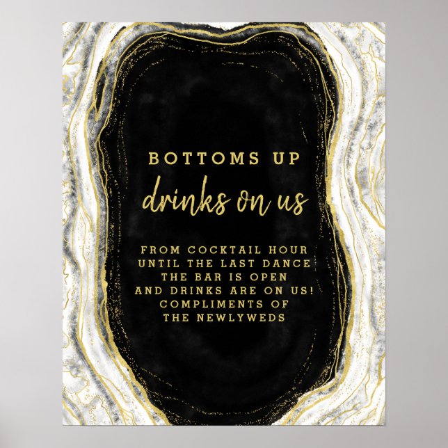Schwarz Weiß & Gold Geode Achat Offene Bar Tisch S Poster (Vorne)
