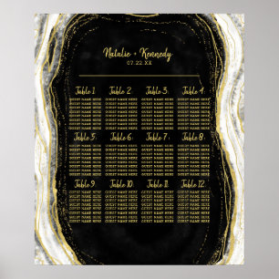 Schwarz Weiß & Gold Geode Achat Tisch Sitzordnung Poster