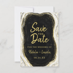 Schwarz-weiß & Gold Geode Agate Slice Marmor Moder Save The Date